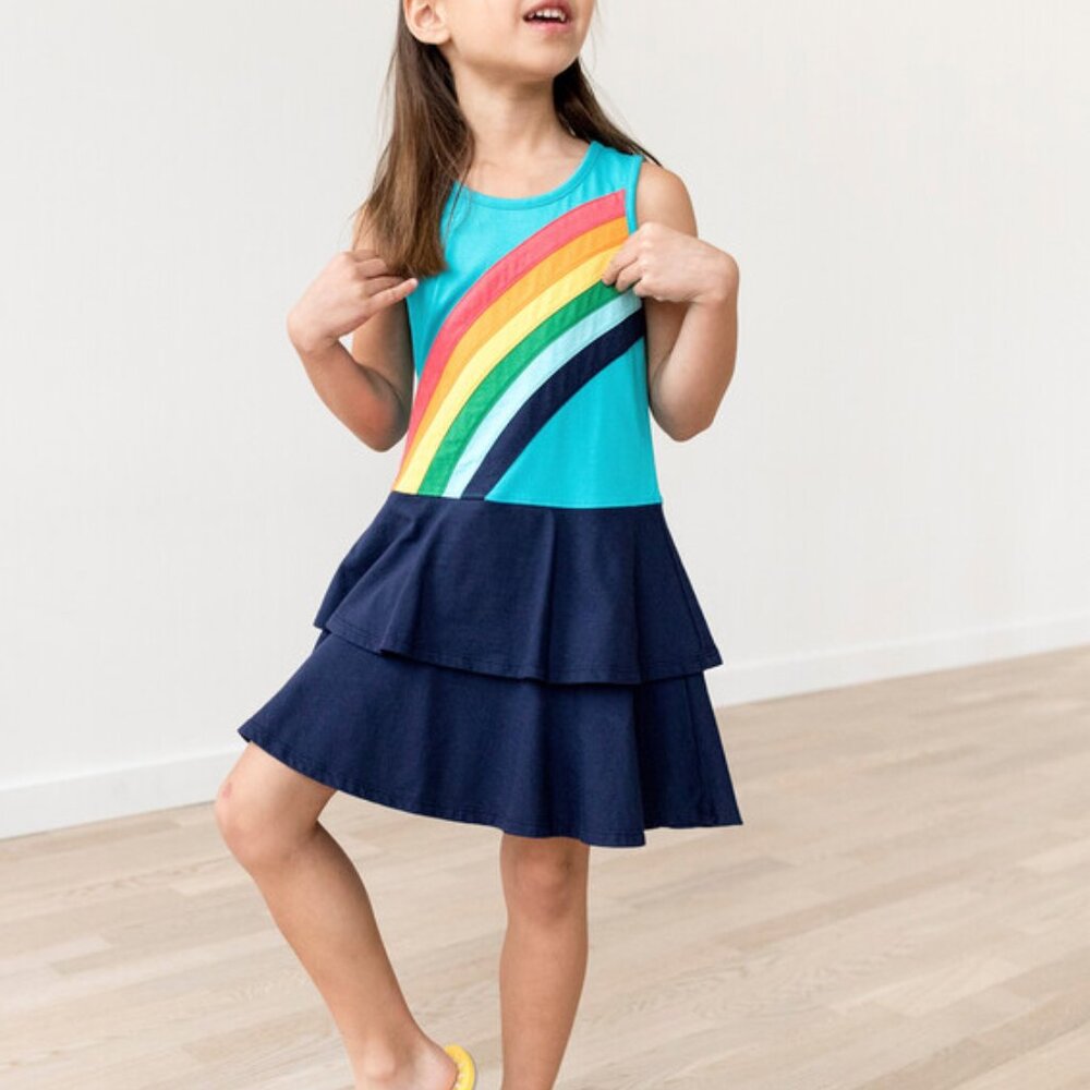 Hanna Andersson Rainbow Tiered Tank Dress Girls Size 12